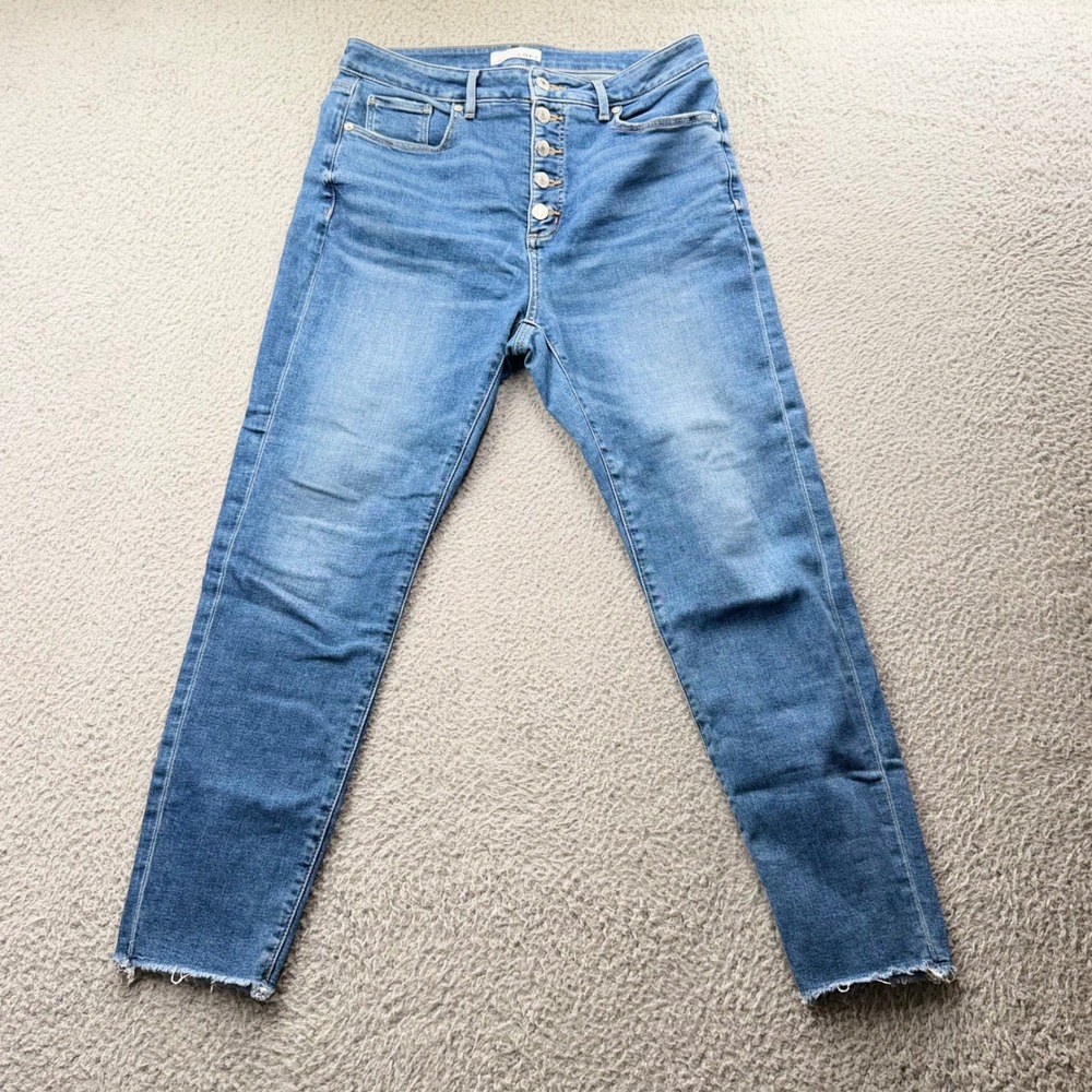 LOFT The Curvy Skinny Jeans Womens 8/29 Blue High Rise Button Fly Raw Hem Denim